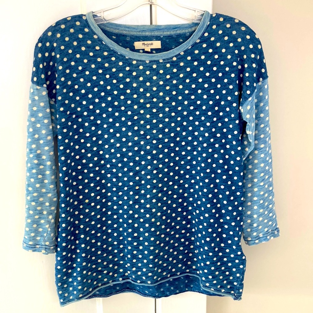 Madewell polka dot top, 3/4 length sleeves